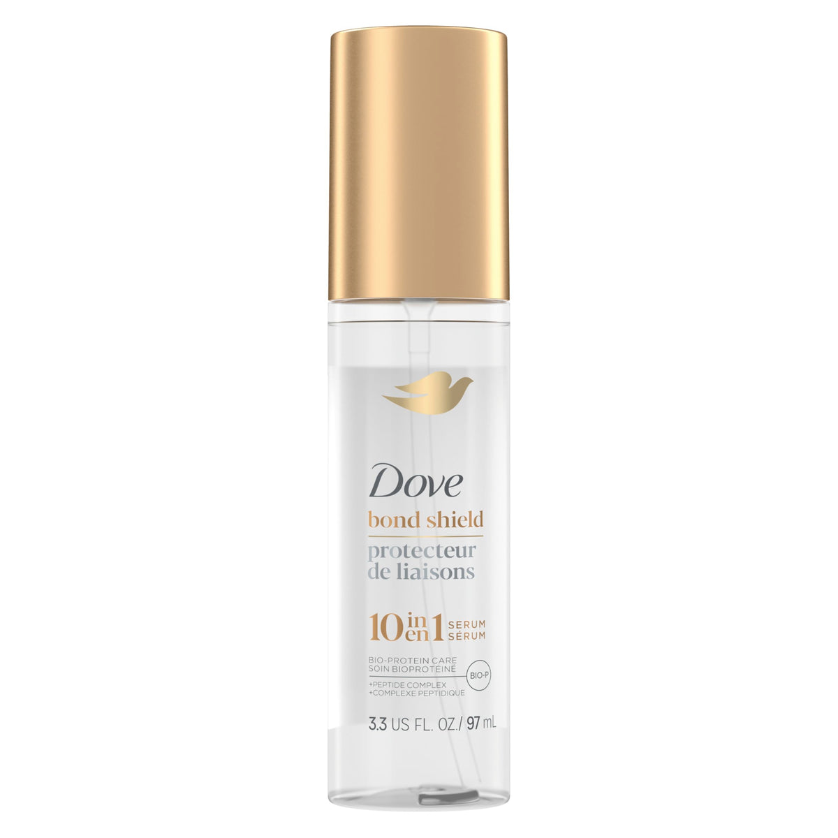 Dove front packaging showing bottle and brand for clear product ID and appeal