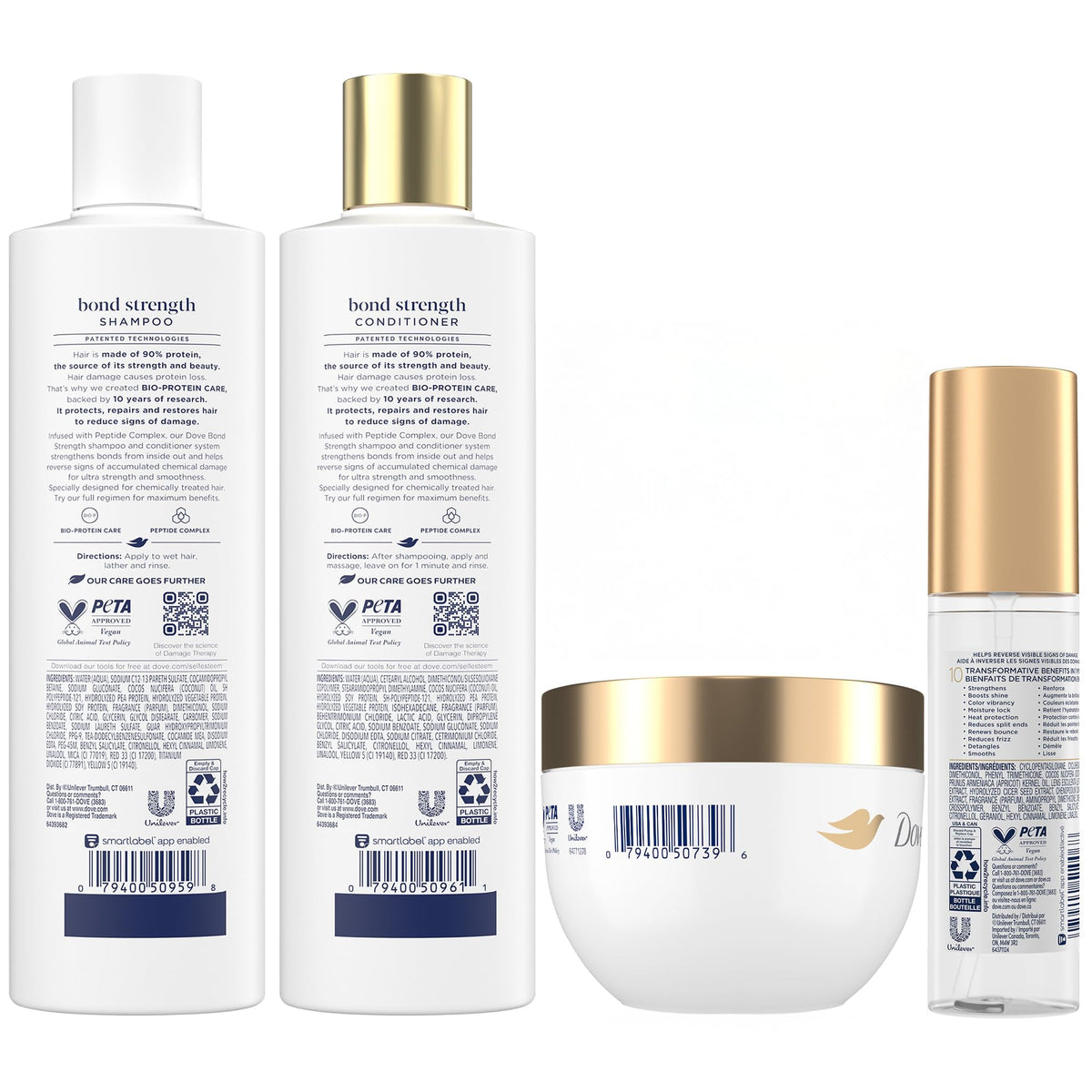 Dove bond strength shampoo close-up pump showing gentle cleansing and bond care