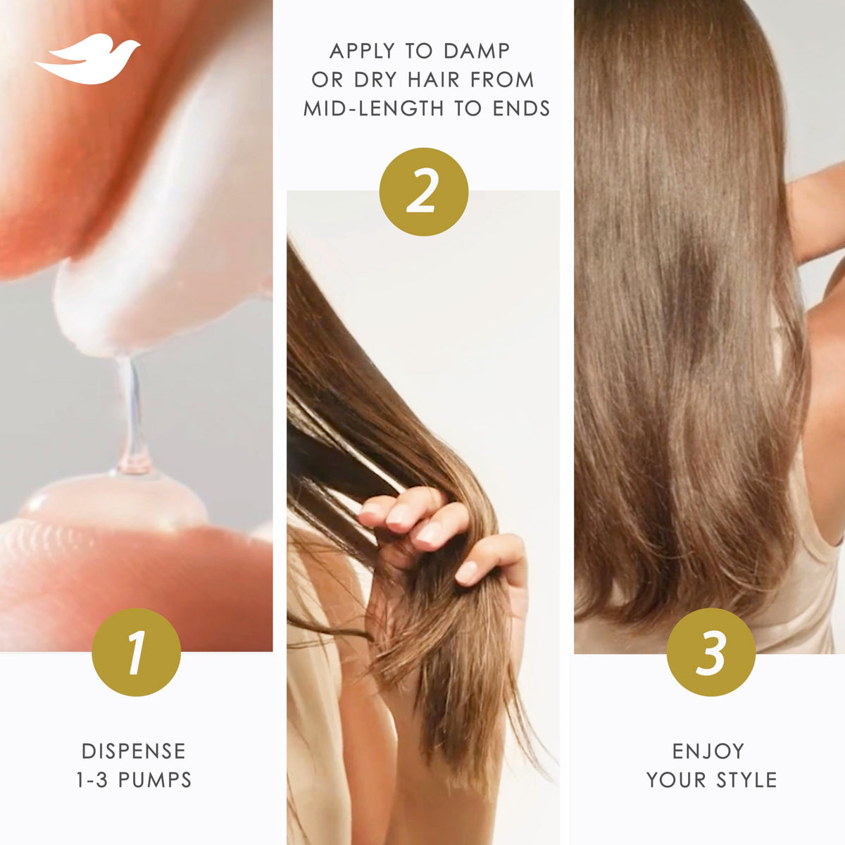 Dove serum beside shampoo in bath routine for layered repair and convenience