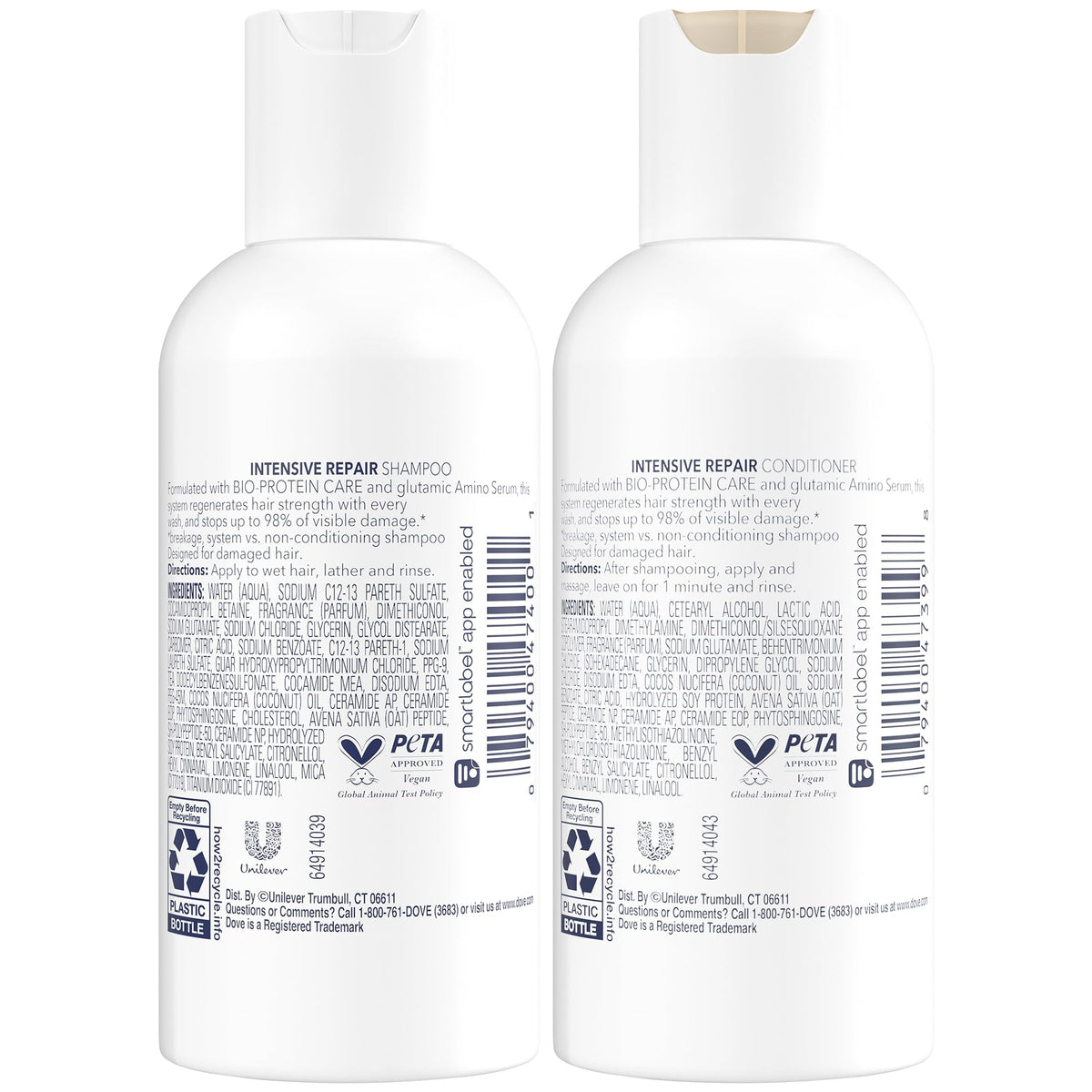Dove bottle closeup label highlighting formulation and ingredient transparency benefit