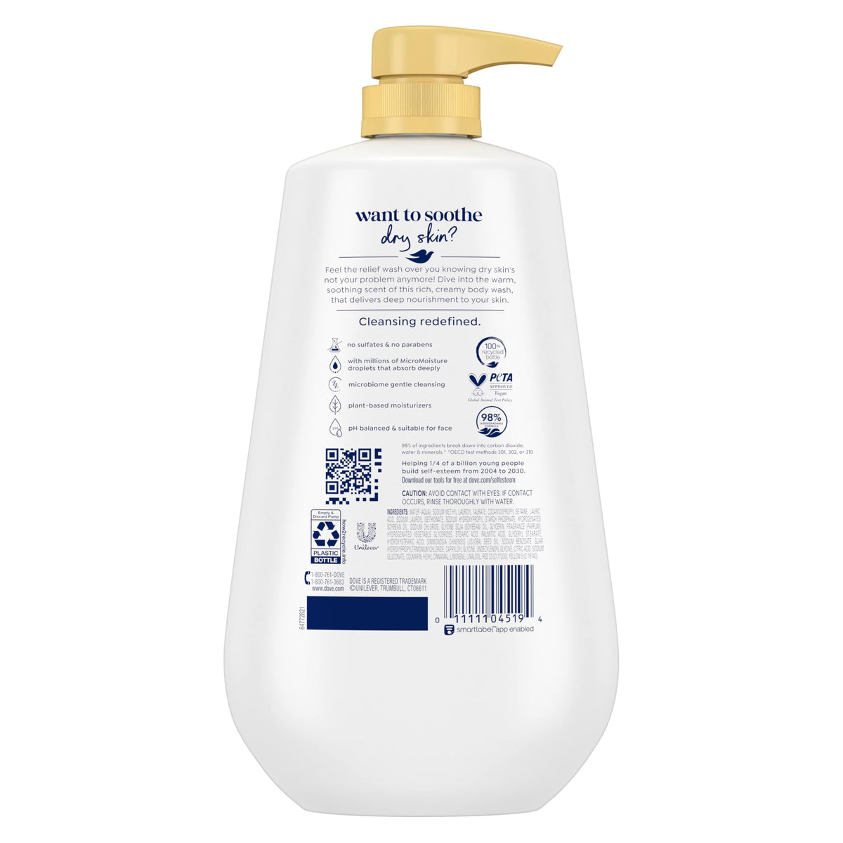 Dove close-up label highlighting jojoba oil and moisturizing features