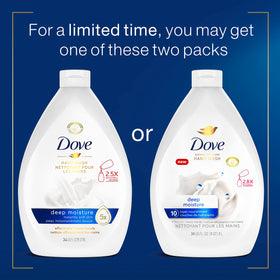Dove bottle close-up of Deep Moisture label highlighting moisturizing complex