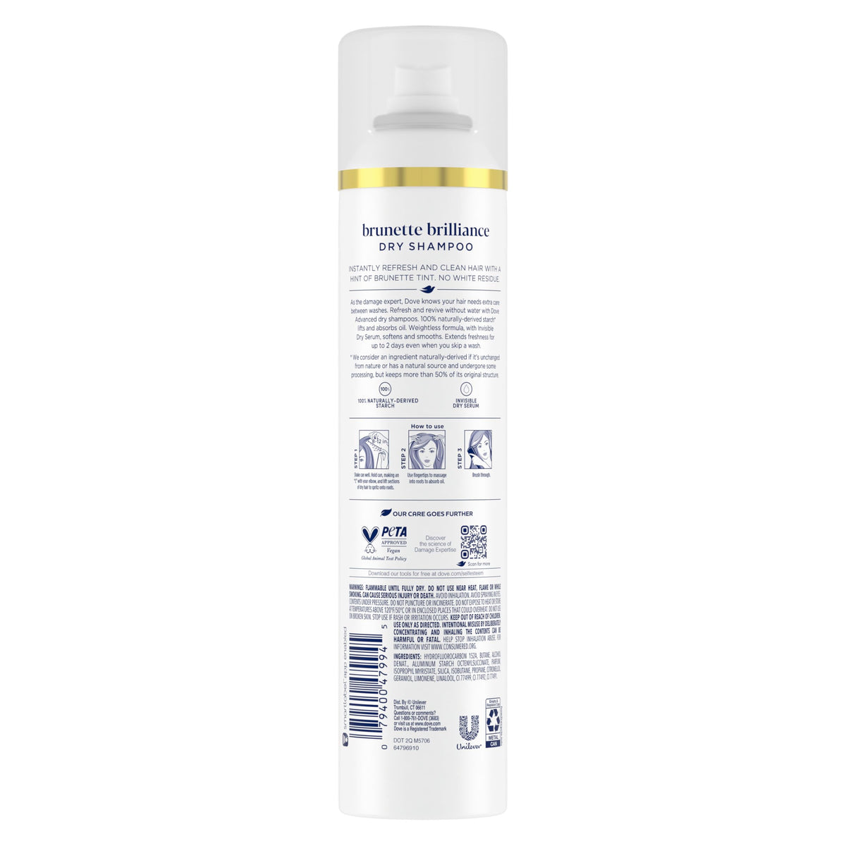 Dove Brunette aerosol nozzle close-up demonstrating controlled mist for even application