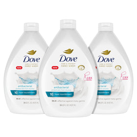 Dove front packaging showing refill bottles and benefits for moisturized hands