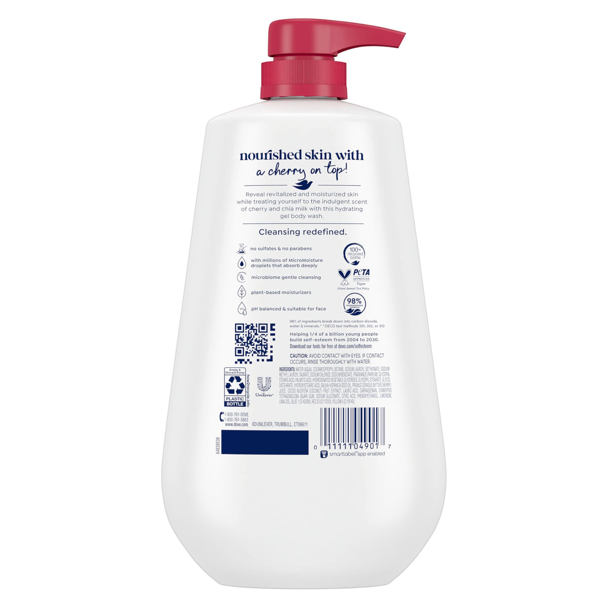Close-up gel texture of Dove body wash showing moisturizing microdroplets benefit
