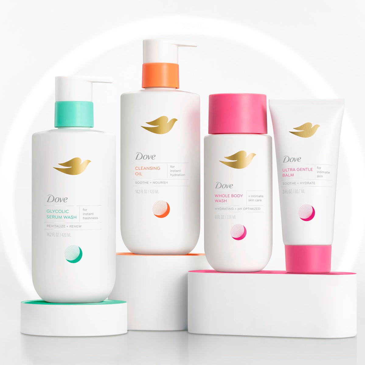 Dove cleansing oil foaming into a creamy lather to hydrate and soften skin