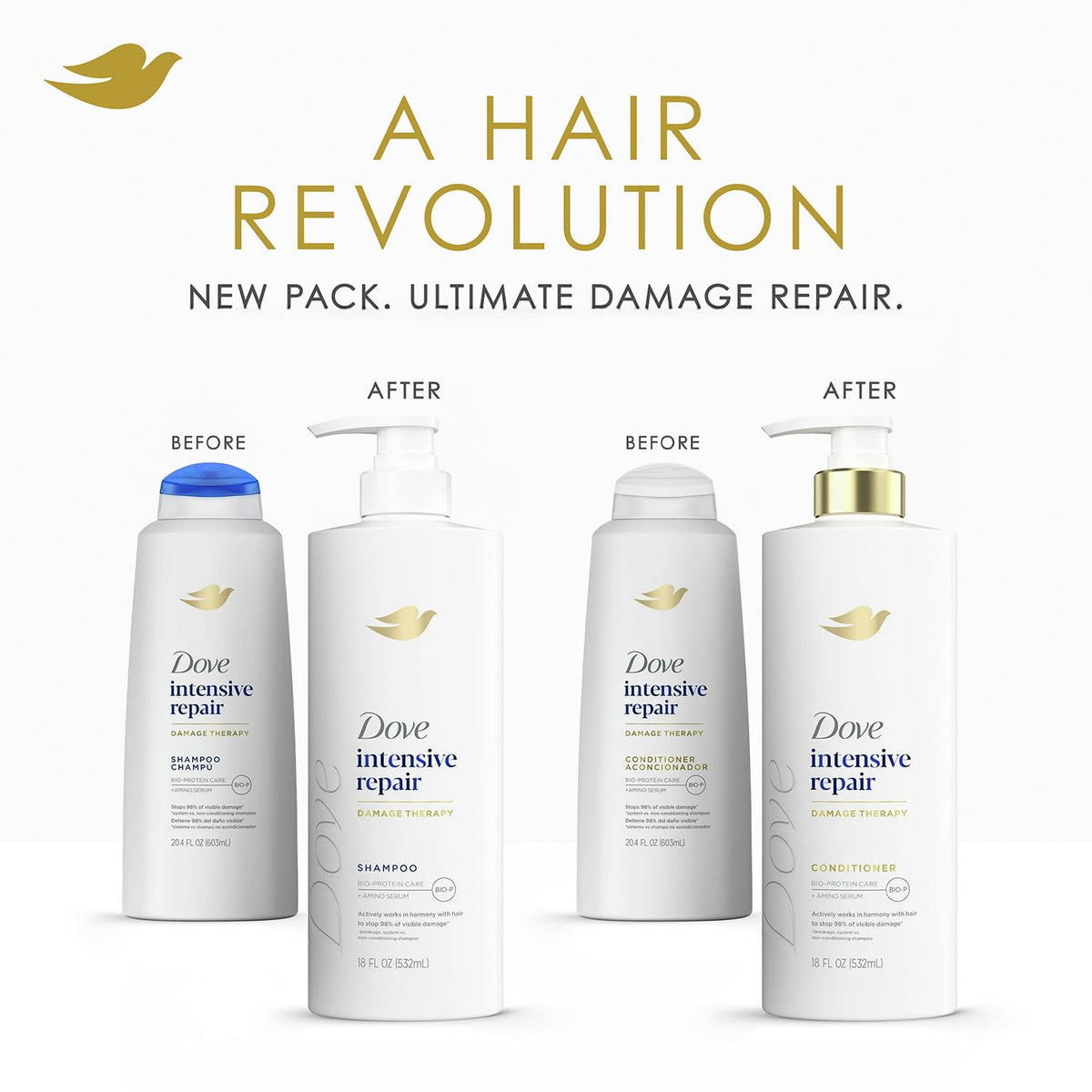 Dove conditioner bottle close-up showing smoothing and detangling benefits