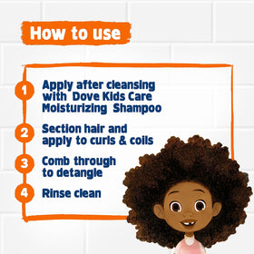 Hands applying Dove conditioner to wet curls to show reduced tangles and smoother hair