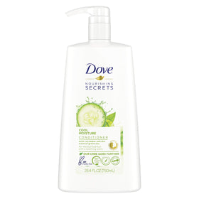 Dove bottle front view showing product and soothing cucumber scent benefit