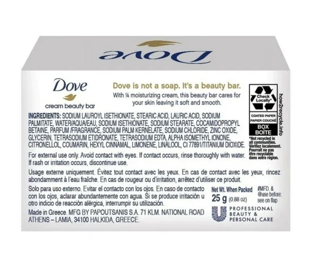 Dove bar 25g held in hand showing travel-size portability benefit