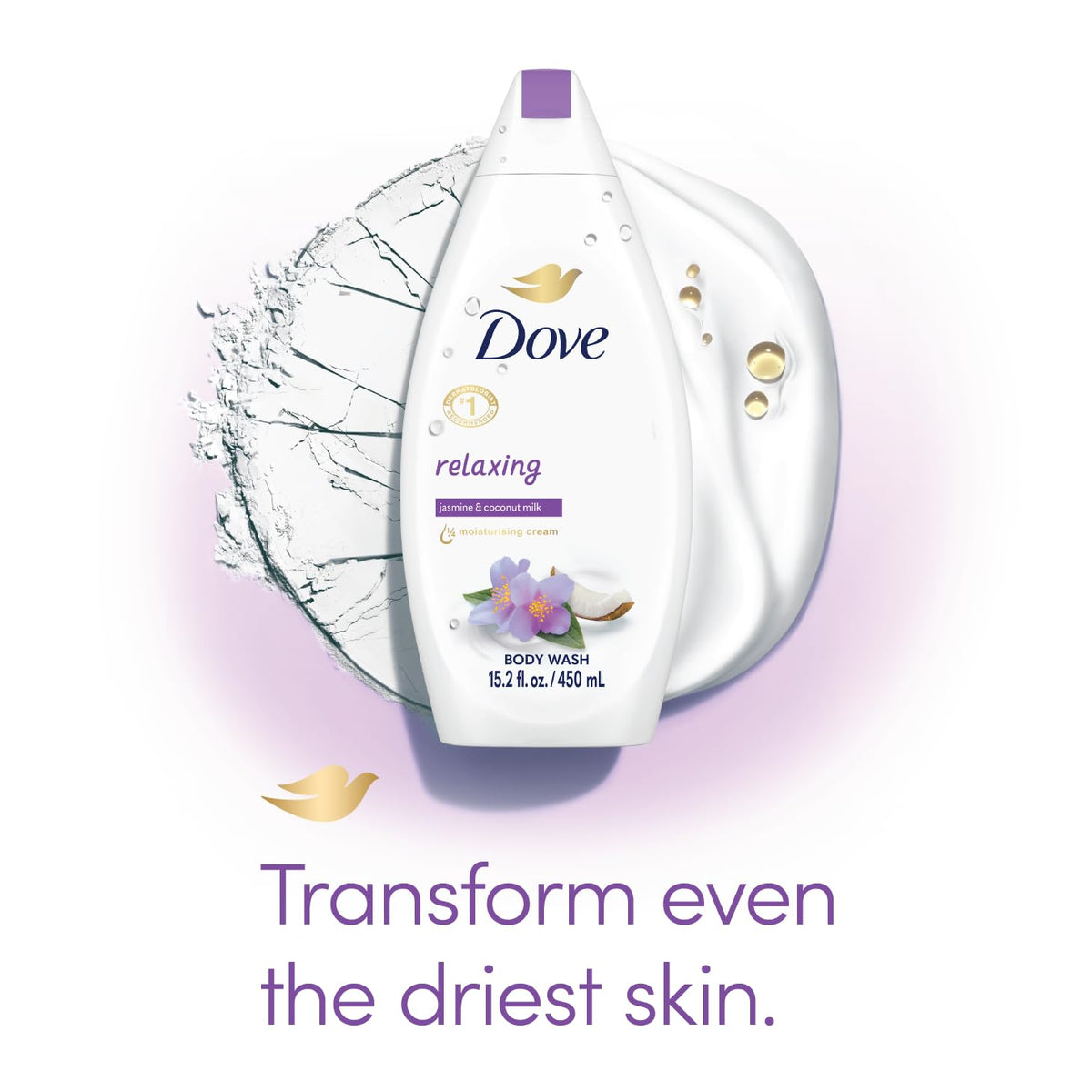 Creamy lather texture from Dove showing moisturizing foam that softens skin