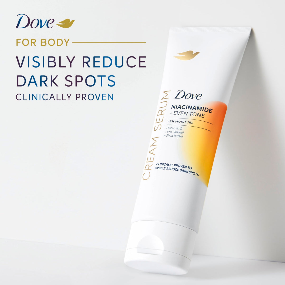 Dove cream serum applying to leg shows smoother, more even skin benefit
