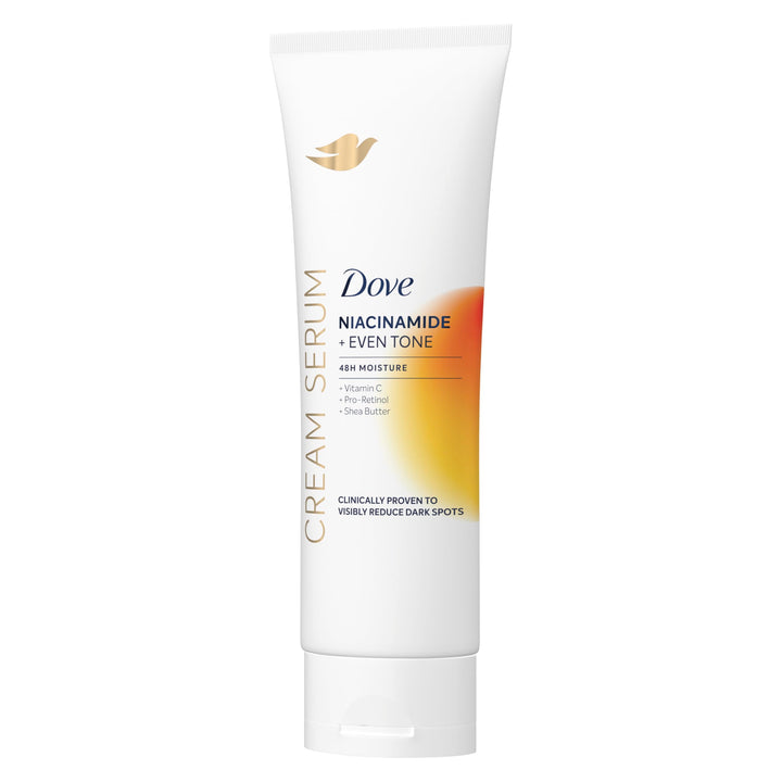 Dove cream serum front packaging shows product and even-tone benefit