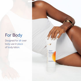 Dove cream serum texture on hand demonstrates fast-absorbing, non-greasy feel