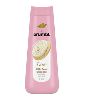 Dove bottle front view showing label and Nilla Bean Cupcake scent, enticing fragrance