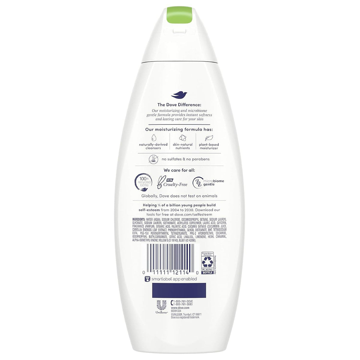 Dove back label with ingredients and usage instructions visible
