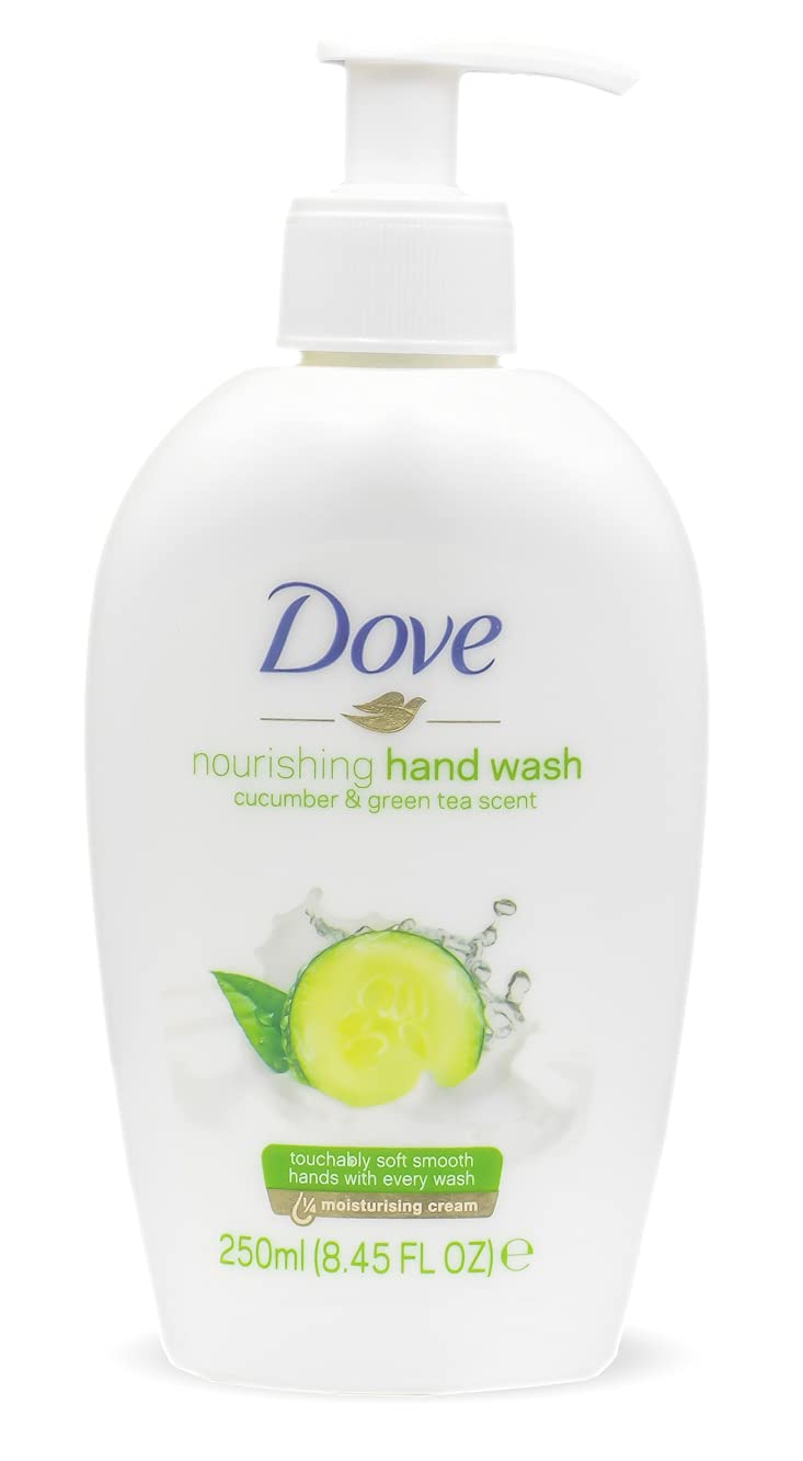 Dove cucumber & green tea on sink in lifestyle scene conveying fresh scent benefit