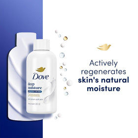 Dove bottle cap detail highlighting leak-resistant travel design