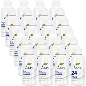 Dove front packaging showing travel 24-pack and convenient bottles