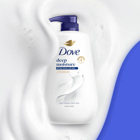 Dove in-shower application demonstrating gentle lather and hydration