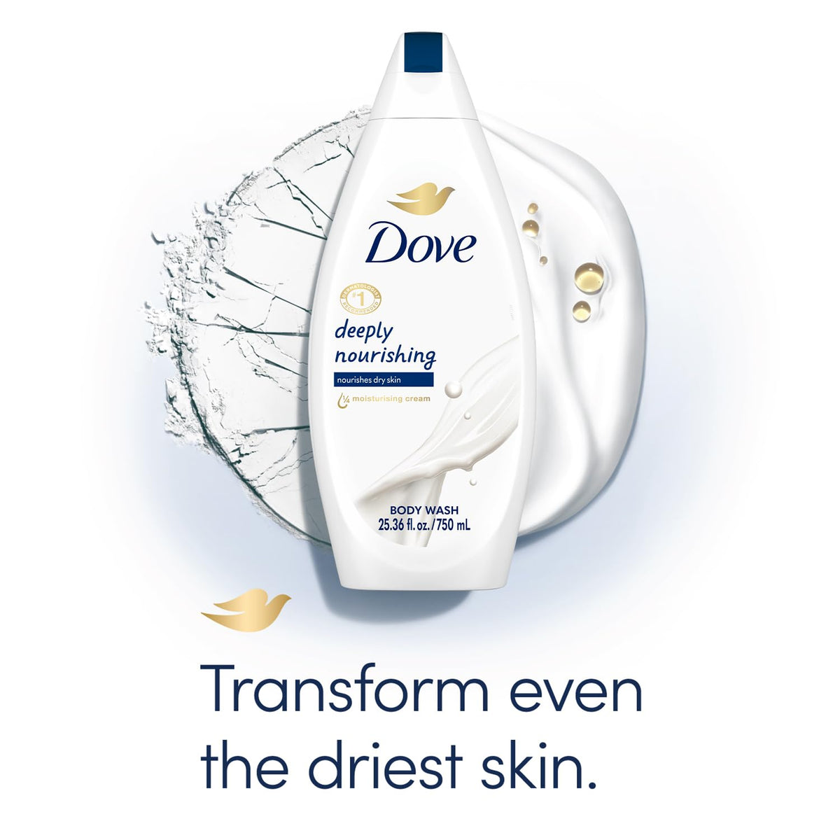 Close-up creamy texture of Dove body wash highlighting moisturizing cream