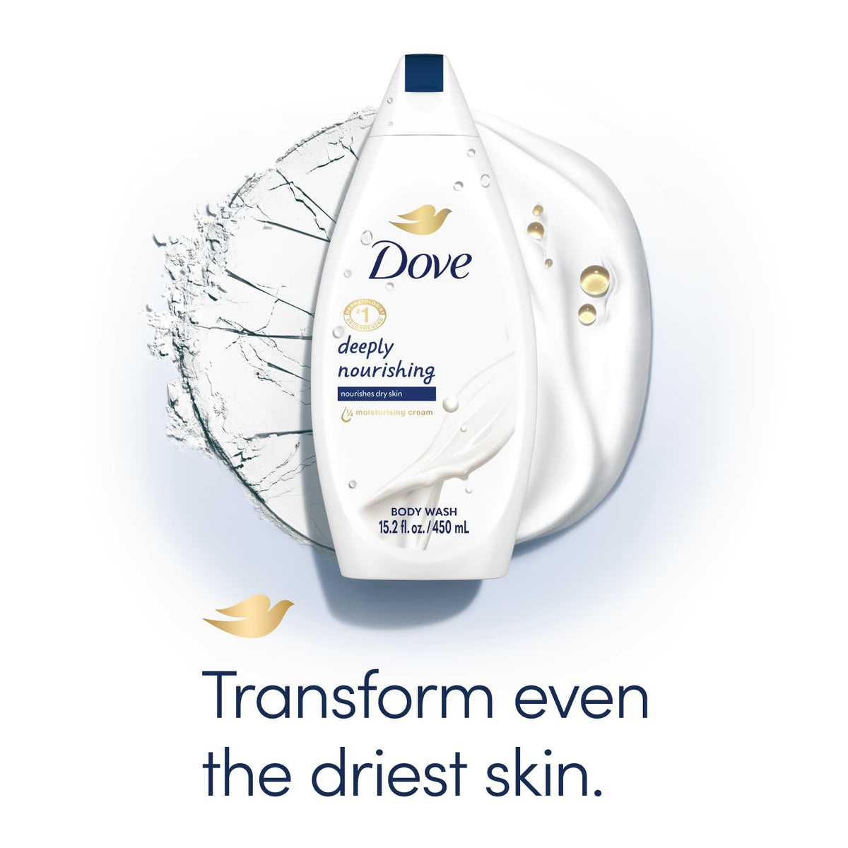 Dove cream texture swirled to show moisturizing richness and softening benefit