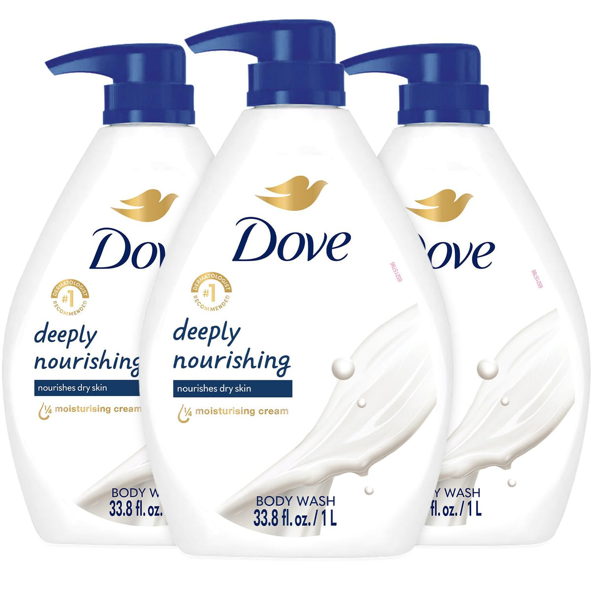 Dove bottle front packaging showing moisturizing label and soothing scent benefit