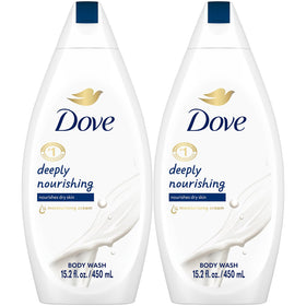Dove bottle front packaging showing product name and two-pack convenience benefit