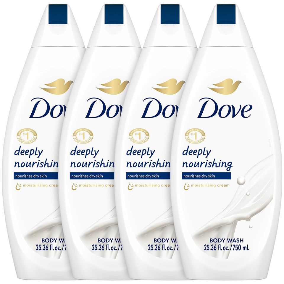 Dove bottle front packaging shows size and nourishing benefits