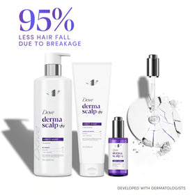 Dove serum and shampoo duo displayed to show complementary scalp care benefits