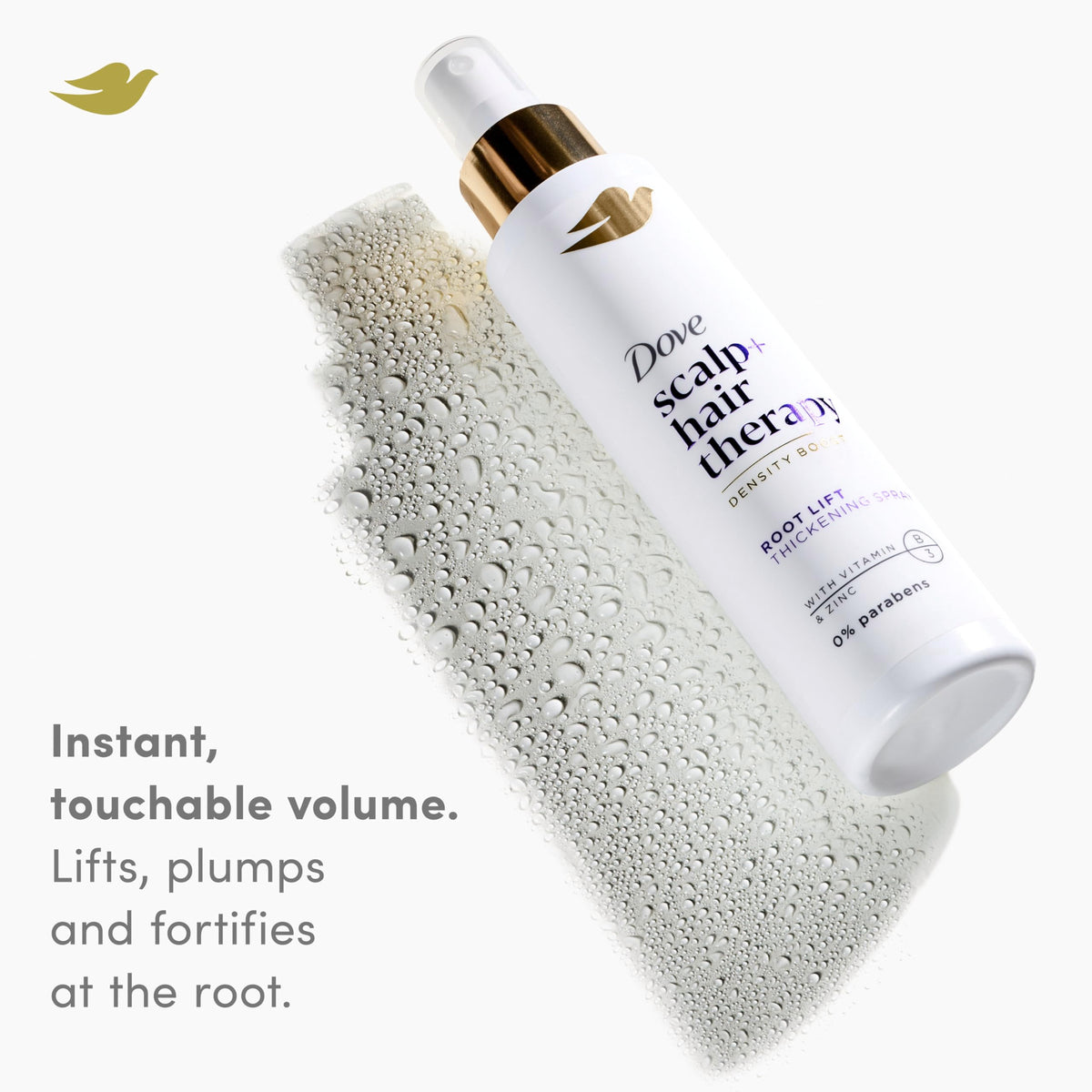 Dove spray nozzle closeup demonstrating precise root application benefit