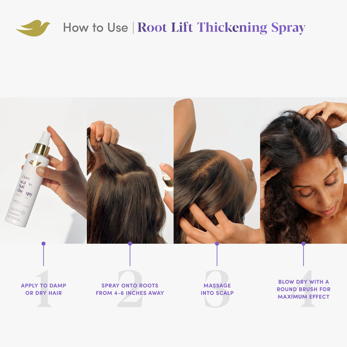 Dove before and after styling showing fuller-looking hair benefit