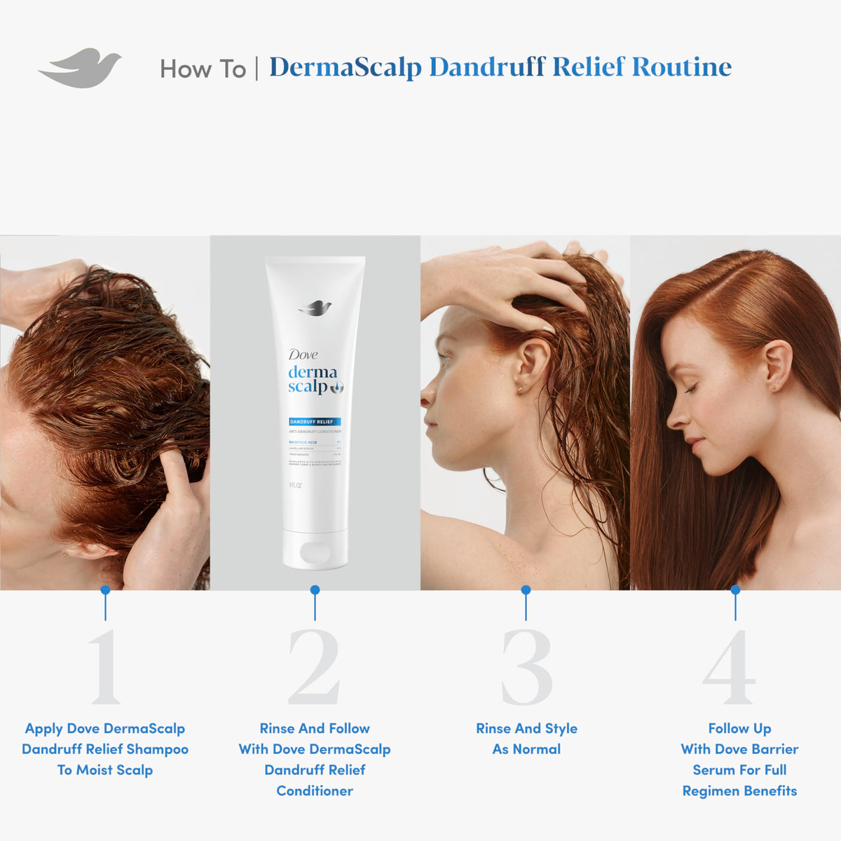 Dove Derma Scalp bottle paired with matching shampoo to show coordinated routine