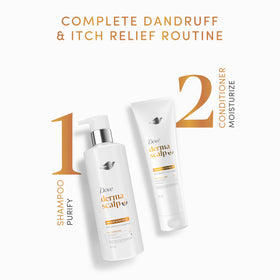 Dove Derma Scalp bottle paired with shampoo to show system use advantage