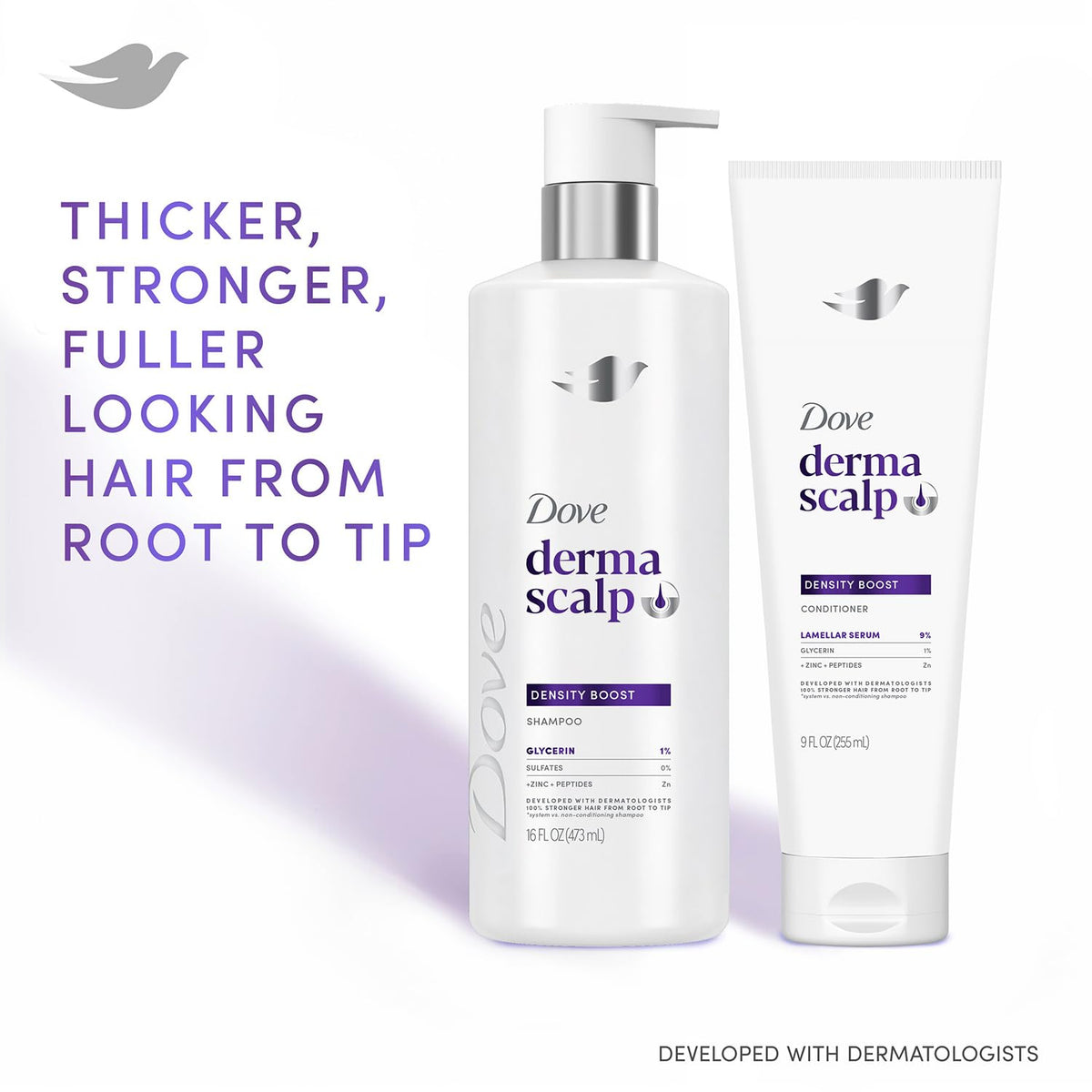 Dove Derma Scalp conditioner bottle label clear view showing moisturizing benefit