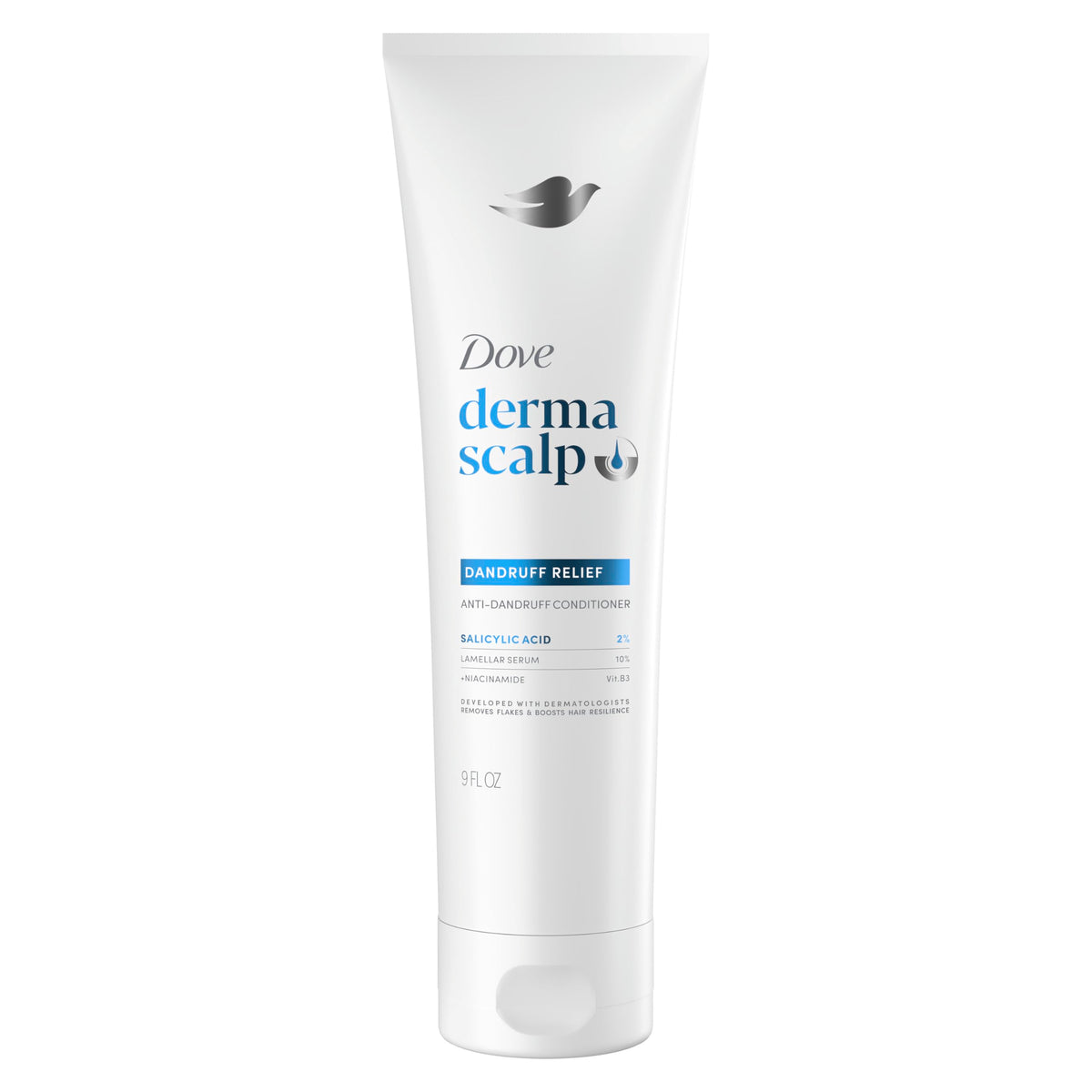 Dove Derma Scalp front bottle view showing clean packaging and dandruff relief benefit