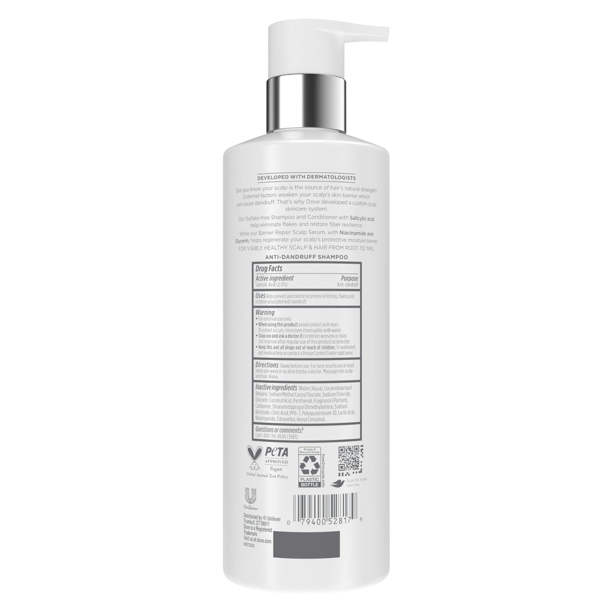 Close-up of Dove label and pump detailing active ingredients
