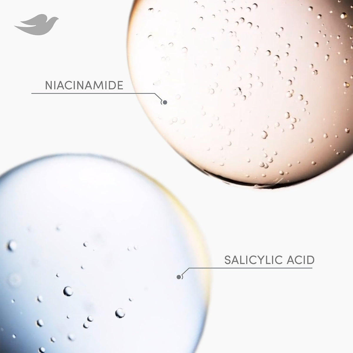 Dove shampoo foam texture with salicylic acid, exfoliating action visualized
