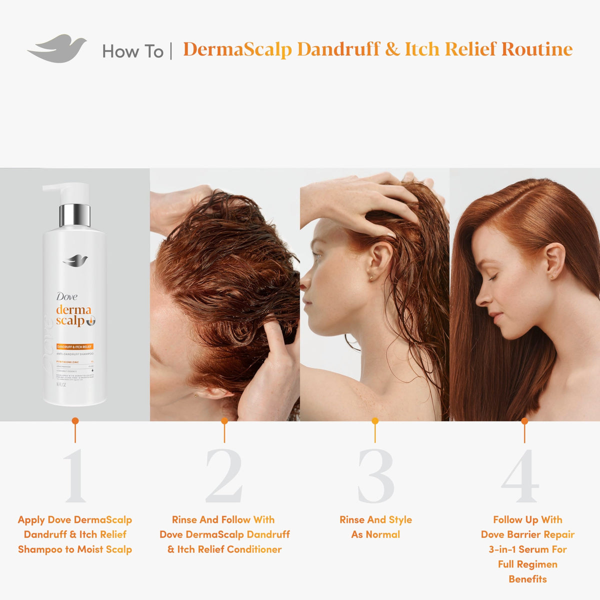 Dove Derma Scalp with matching conditioner showing system approach to reduce flakes