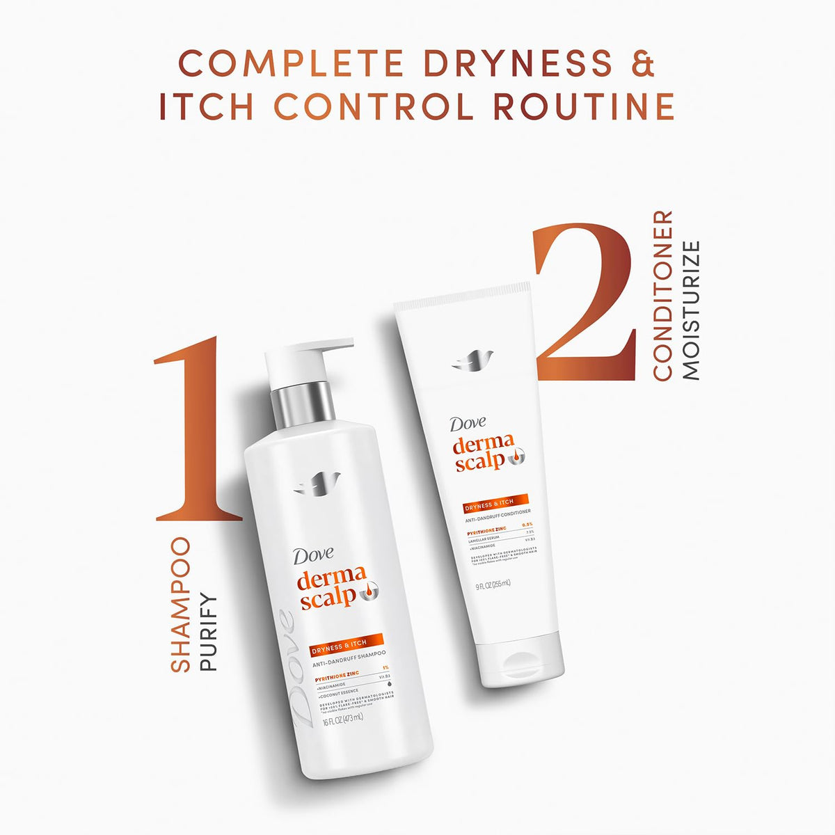 Dove DermaCare label with pyrithione zinc ingredient callout