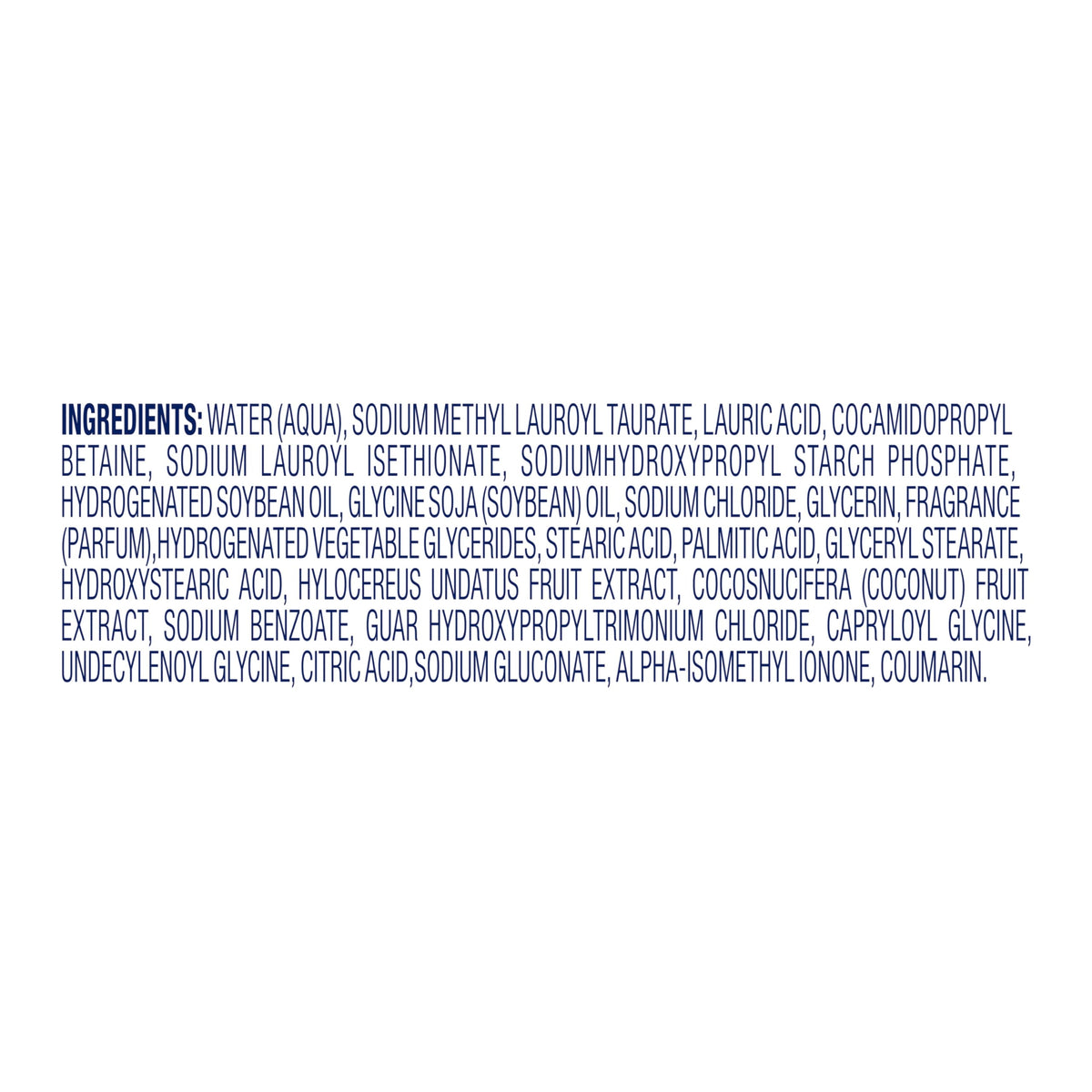 Back label of Dove showing ingredient details and reassuring recycled packaging