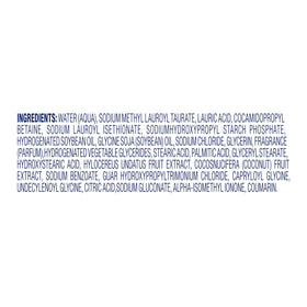 Back label of Dove showing ingredient details and reassuring recycled packaging