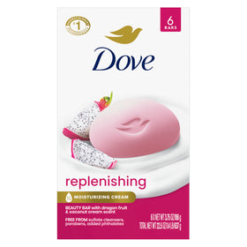 Dove dragon fruit front packaging showing six bars and benefits