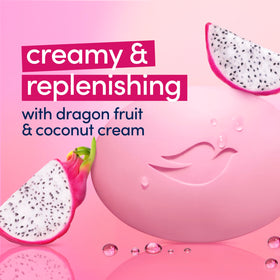 Dove dragon fruit ingredient label closeup highlighting plant-based cleansers