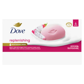 Dove dragon fruit single bar angled to show smooth shape and moisturizing cream