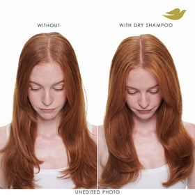 Before and after roots with Dove dry shampoo for visible volume