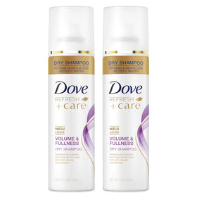 Dove dry shampoo front packaging showing label and size, quick refresh benefit