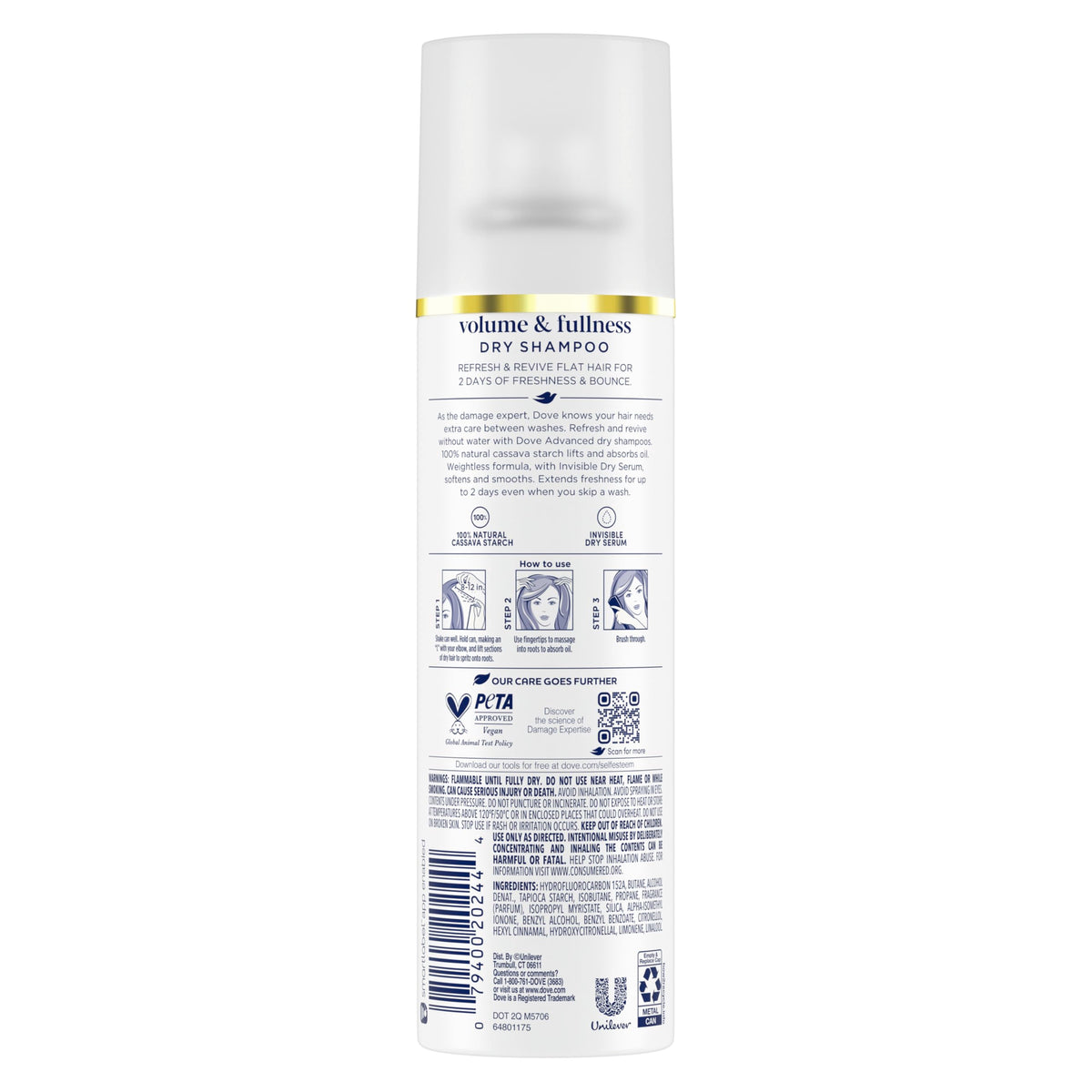 Dove dry shampoo spray in use at roots, fast oil absorption benefit