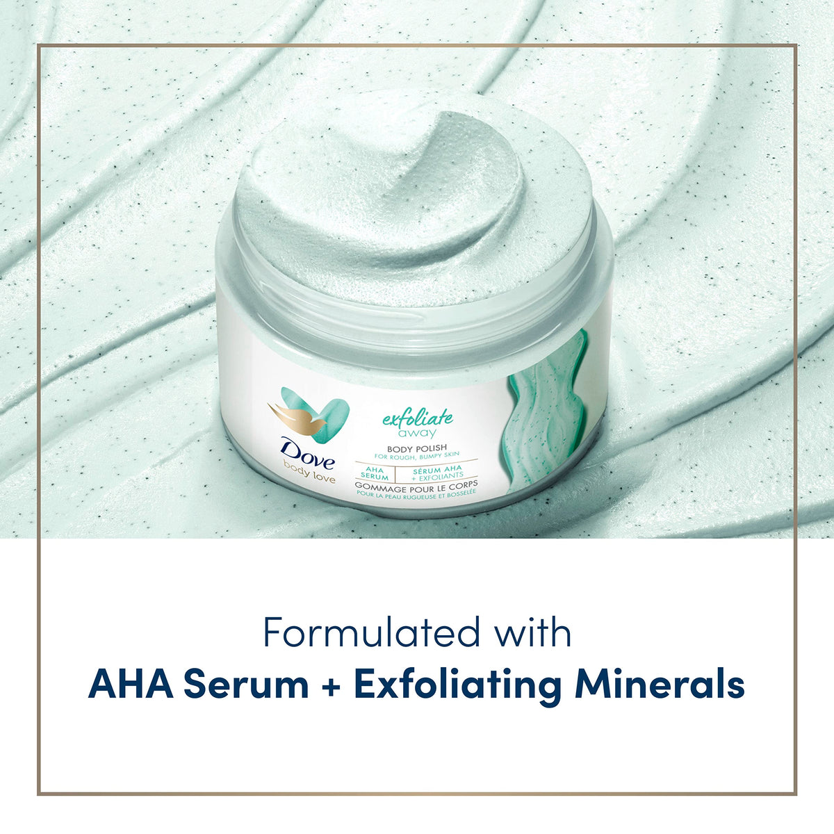 Close-up of scrub texture showing exfoliant granules and creamy serum for gentle buffing