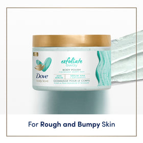 Application in shower demonstrating Dove brand polish smoothing skin with water benefit
